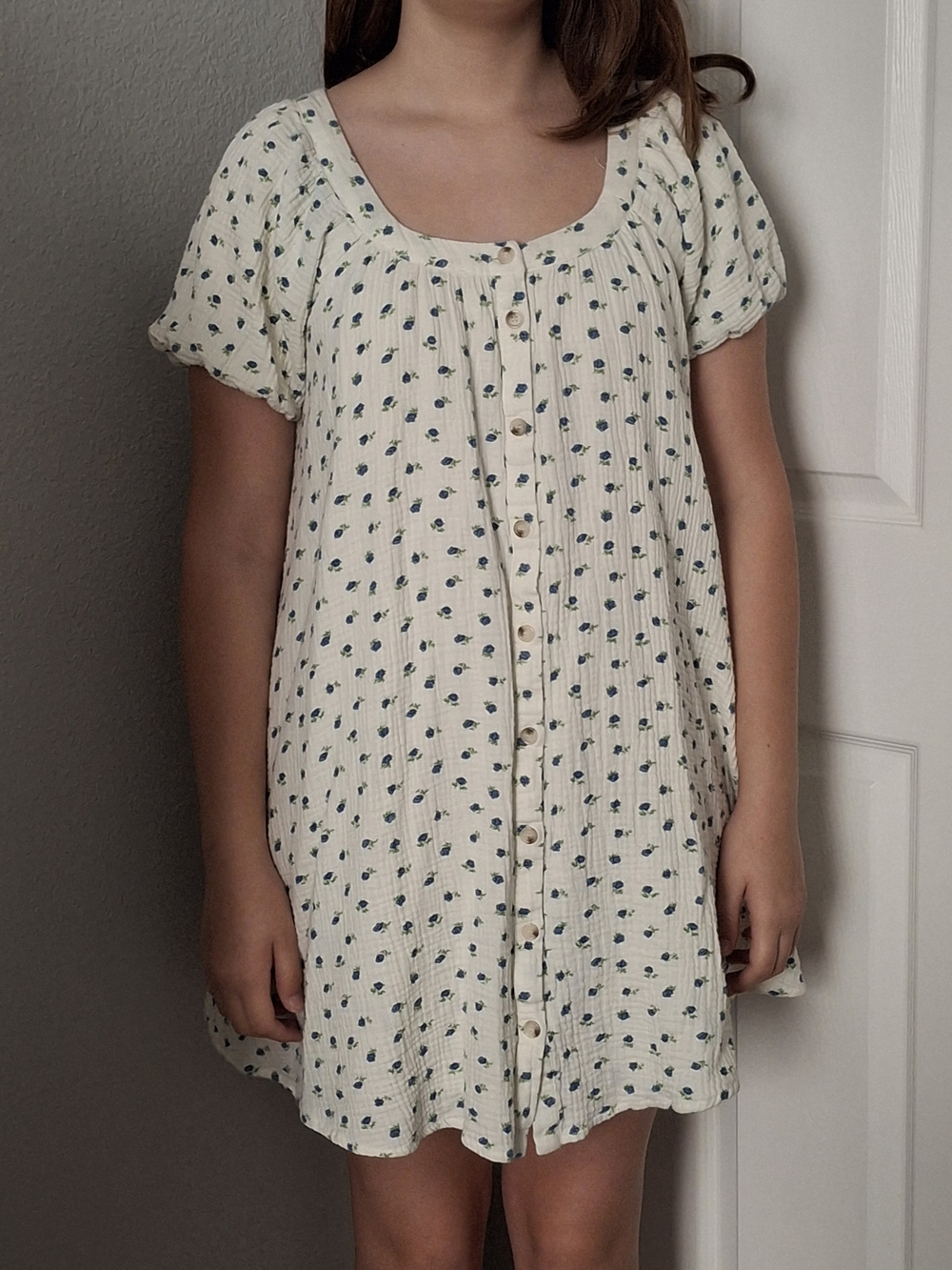 Midi Cream Floral Button-Front Women's Summer Dress